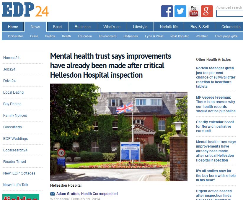 EDP Mental health trust says improvements have already been made after critical Hellesdon Hospital inspection