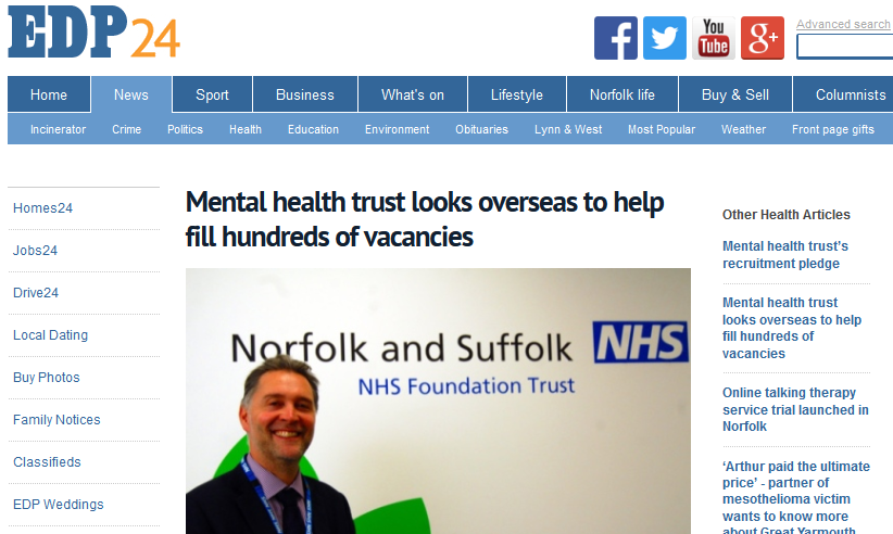 EDP Mental health trust looks overseas to help fill hundreds of vacancies