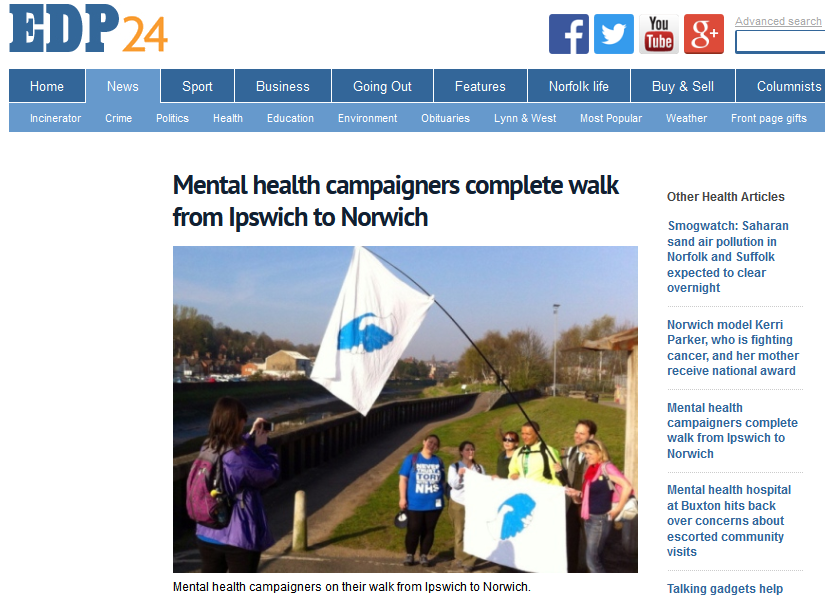 EDP Mental health campaigners complete walk from Ipswich to Norwich