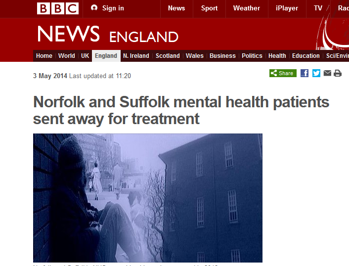 BBC Norfolk and Suffolk mental health patients sent away for treatment