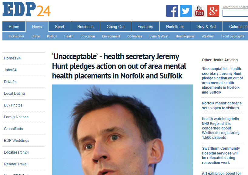 EDP ‘Unacceptable’ - health secretary Jeremy Hunt pledges action on out of area mental health placements in Norfolk and Suffolk