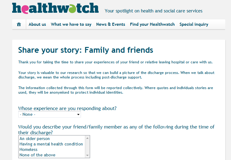 Healthwatch Share your story Family and friends