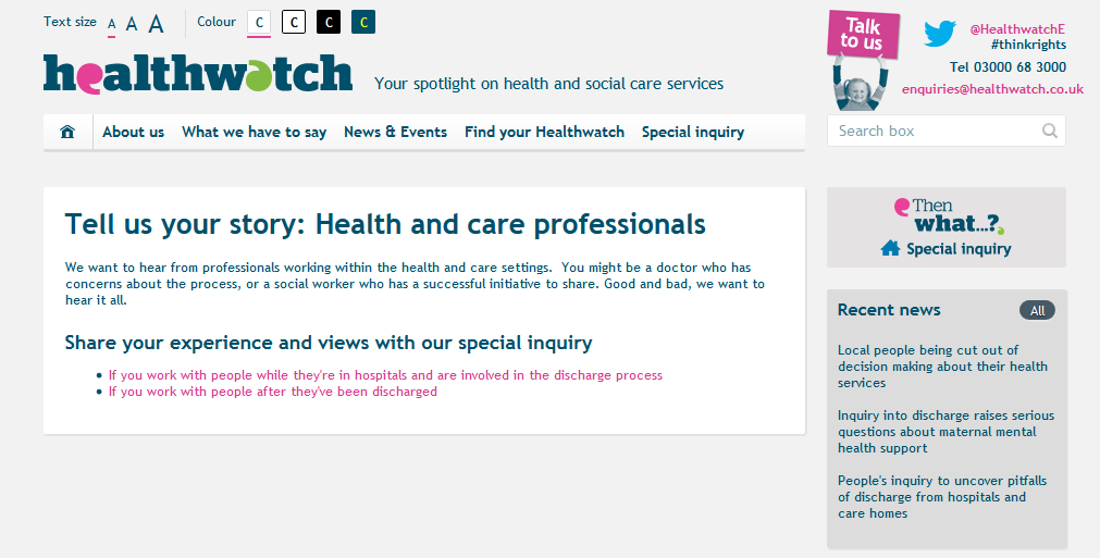Healthwatch - Tell us your story Health and care professionals