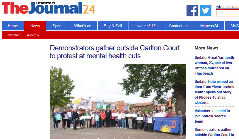 Lowestoft Journal Demonstrators gather outside Carlton Court to protest at mental health cuts