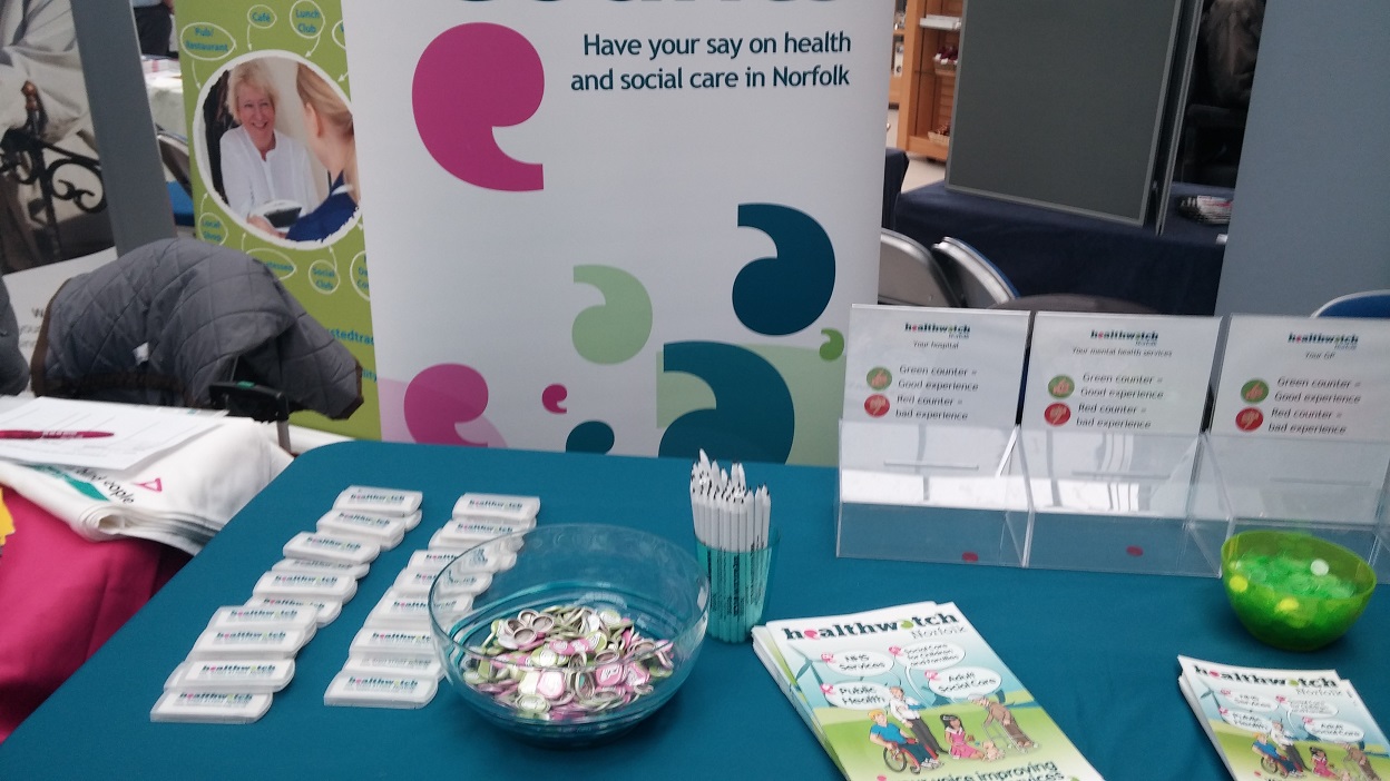 Healthwatch Norfolk Rubbers, badges, pencils and expensive literature