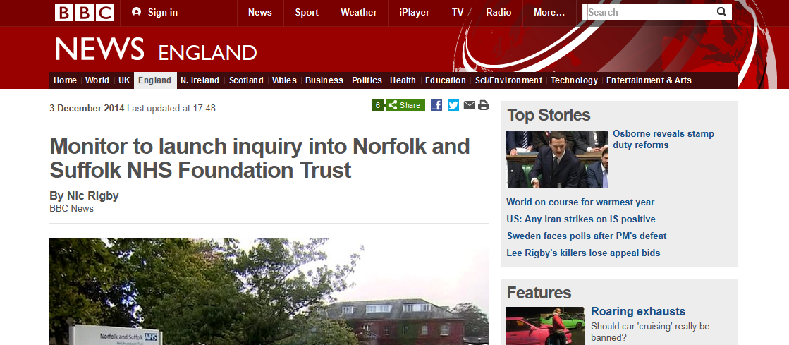 BBC News Monitor to launch inquiry into Norfolk and Suffolk NHS Foundation Trust
