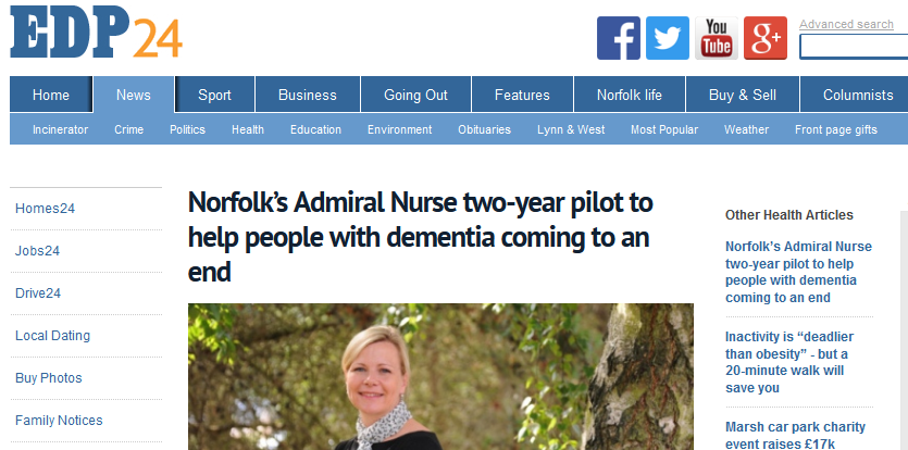 EDP Norfolks Admiral Nurse two-year pilot to help people with dementia coming to an end