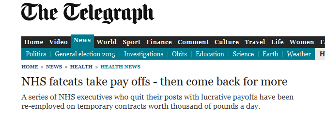 Sunday Telegraph - NHS fatcats take pay off - them come back for more