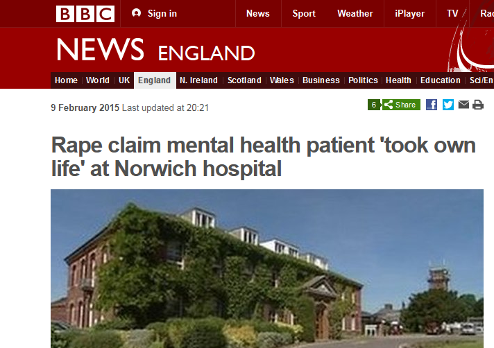 BBC Rape claim mental health patient 'took own life' at Norwich hospital