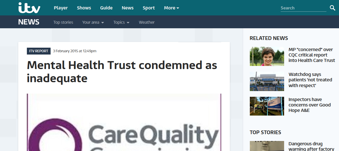 itv NEWS Anglia Mental Health Trust condemned as inadequate
