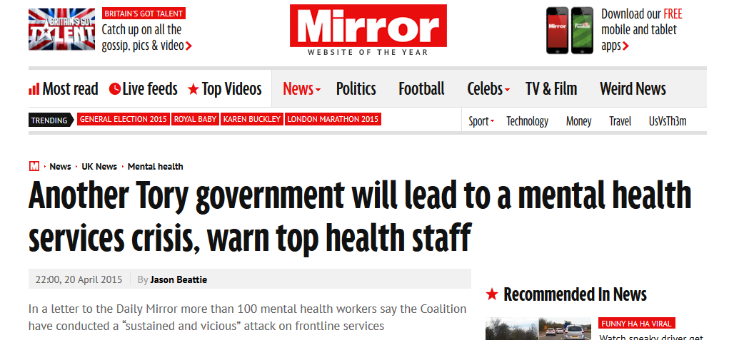 Mirror Another Tory government will lead to a mental health services crisis, warn top health staff