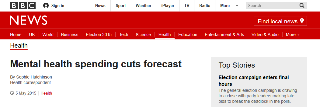 BBC News Mental health spending cuts forecast