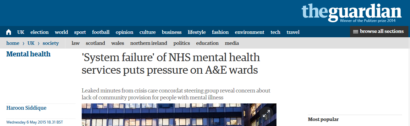 Guardian 'System failure' of NHS mental health services puts pressure on A&E wards