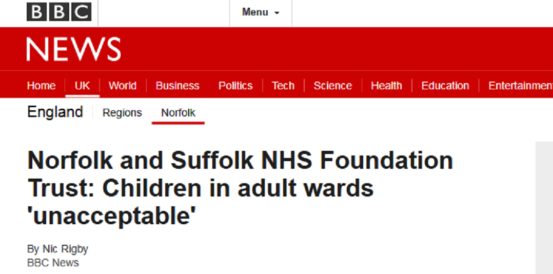 BBC News Norfolk and Suffolk NHS Foundation Trust Children in adult wards 'unacceptable'