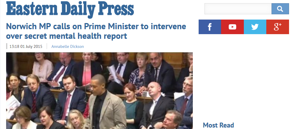 EDP Norwich MP calls on Prime Minister to intervene over secret mental health report