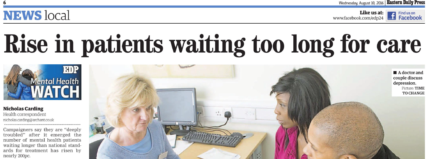 EDP It is deeply troubling Number of mental health patients in Norfolk and Suffolk waiting longer than national standard rises by nearly 200pc