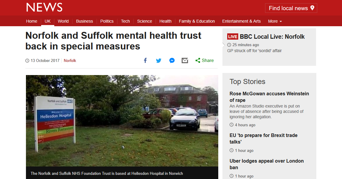 Bbc News Norfolk And Suffolk Mental Health Trust Back In Special Measures