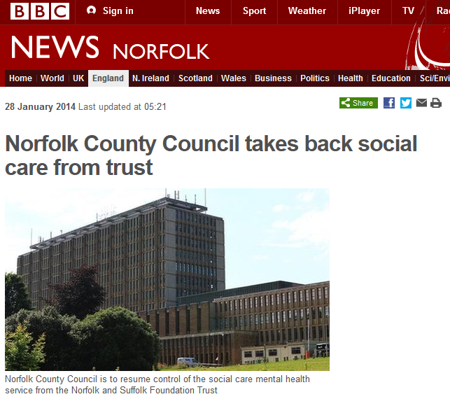 BBC Norfolk County Council takes back social care from NSFT