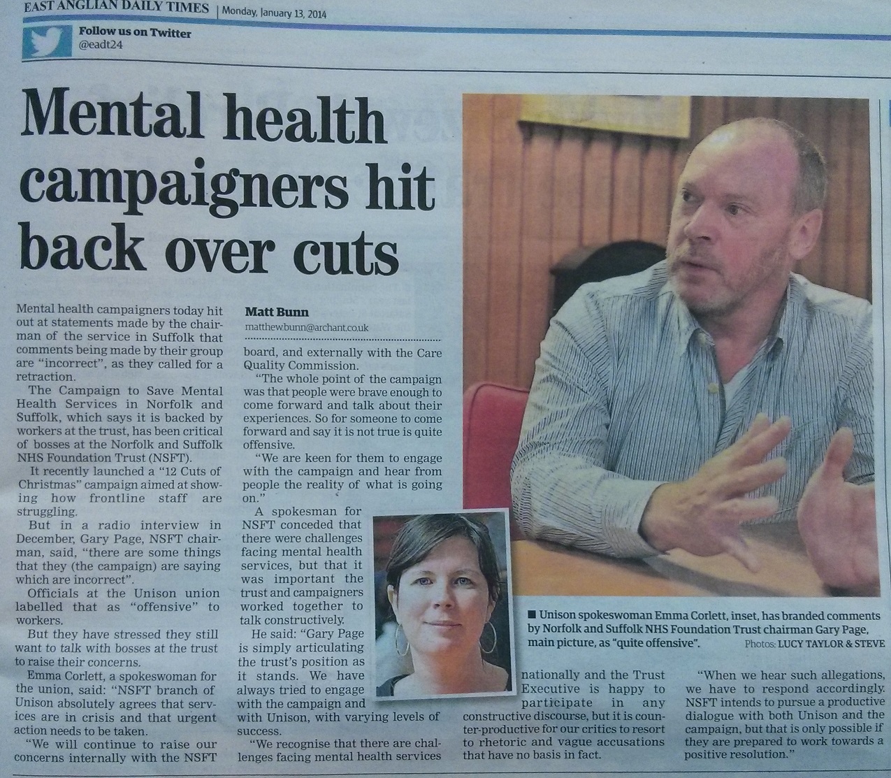 EADT Mental health campaigners hit back over cuts