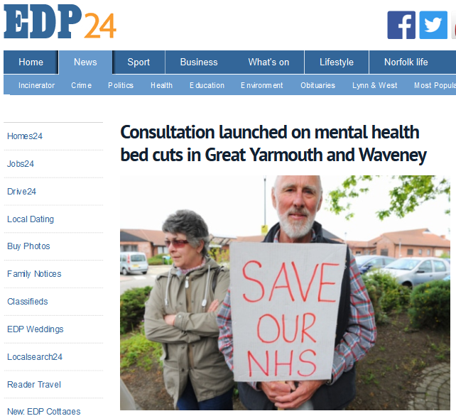 EDP Consultation launched on mental health bed cuts in Great Yarmouth and Waveney