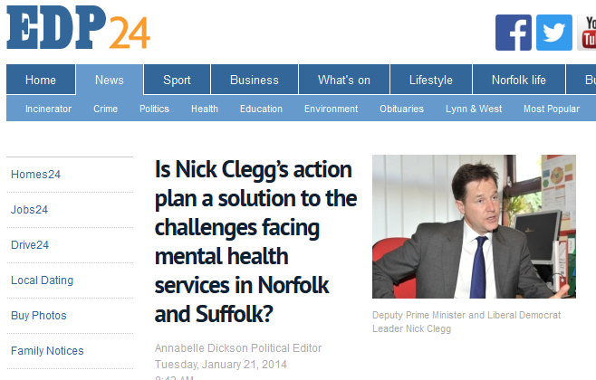 EDP Is Nick Cleggs action plan a solution to the challenges facing mental health services in Norfolk and Suffolk