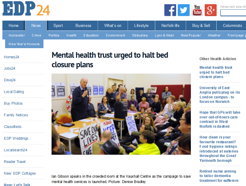 EDP Mental health trust urged to halt bed closure plans