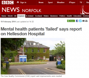 BBC: Mental health patients 'failed' says report on Hellesdon Hospital