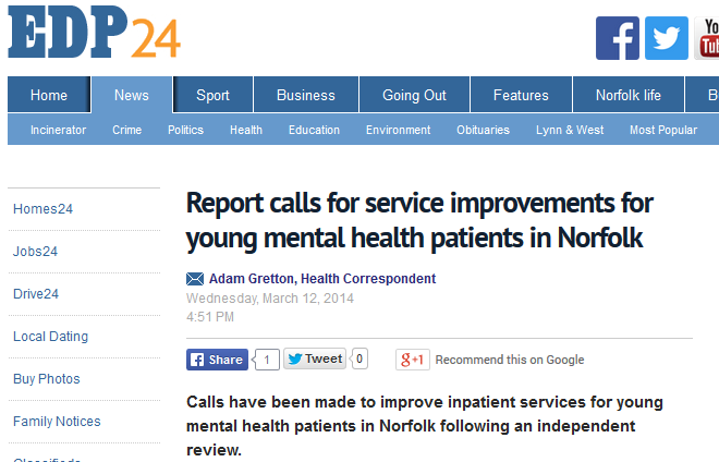EDP Report calls for service improvements for young mental health patients in Norfolk