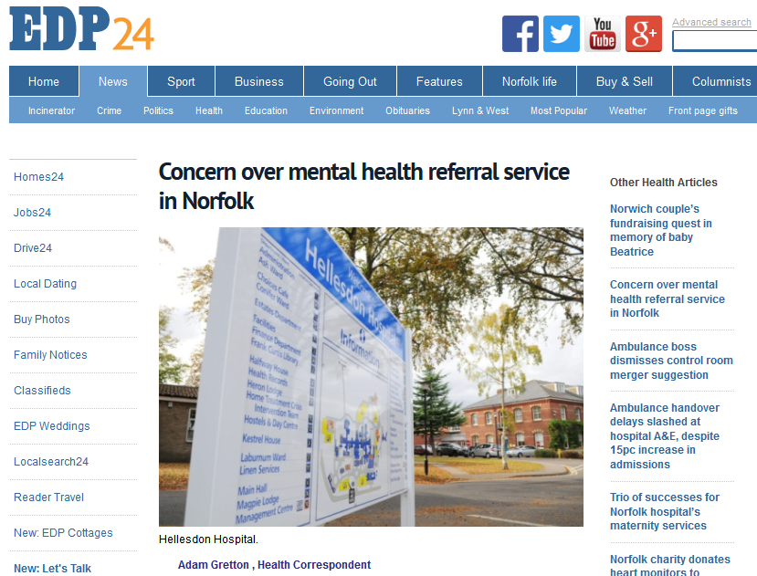 EDP Concern over mental health referral service in Norfolk