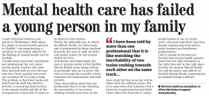 EDP Letters: Mental health care has failed a young person in my family