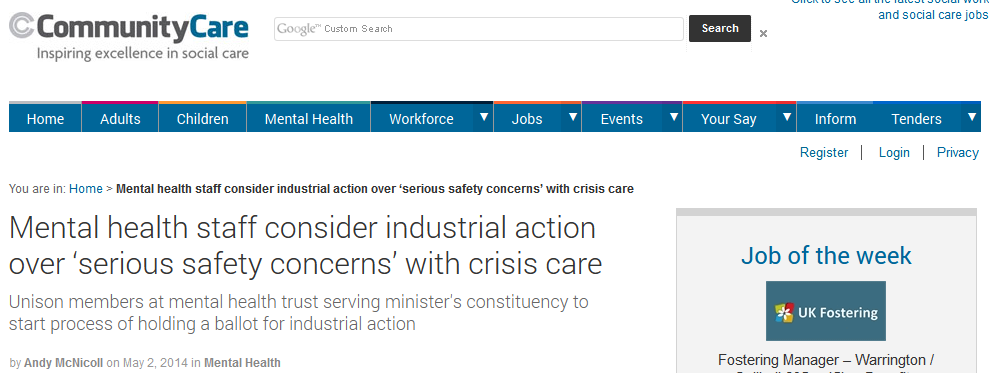 Community Care Mental health staff consider industrial action over ‘serious safety concerns’ with crisis care