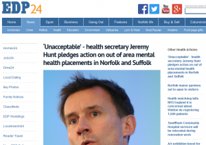 EDP: ‘Unacceptable’ - health secretary Jeremy Hunt pledges action on out of area mental health placements in Norfolk and Suffolk