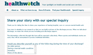 Healthwatch Discharge Survey: Share your story with the special inquiry (patients, family, friends and carers)