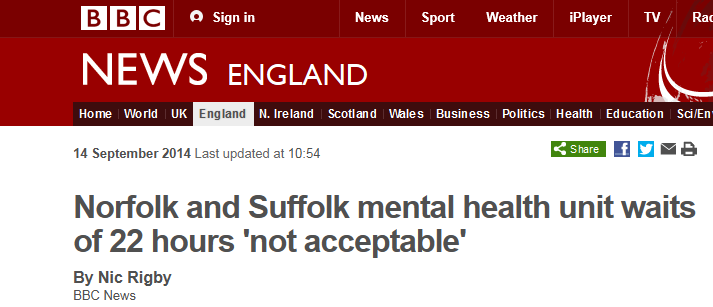 BBC News Norfolk and Suffolk mental health unit waits of 22 hours not acceptable