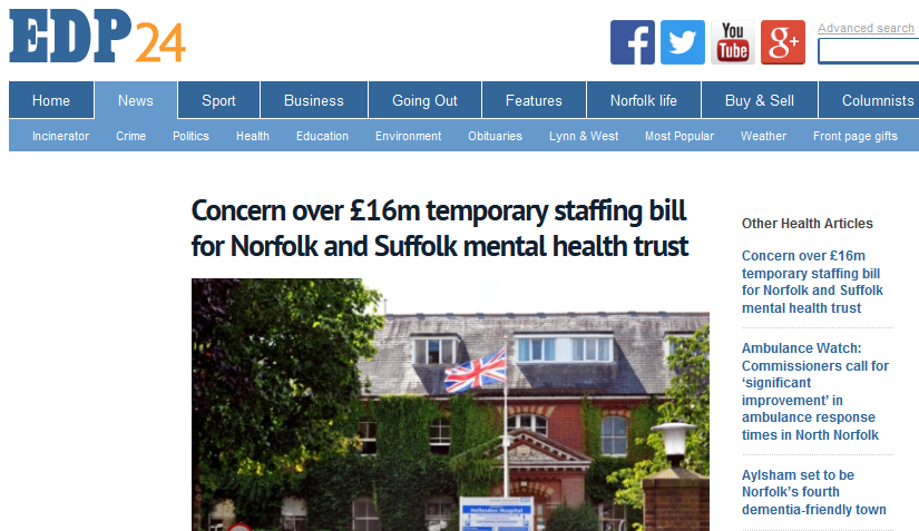 EDP Concern over £16m temporary staffing bill for Norfolk and Suffolk mental health trust