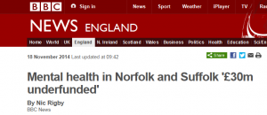BBC News: Mental health in Norfolk and Suffolk '£30m underfunded'