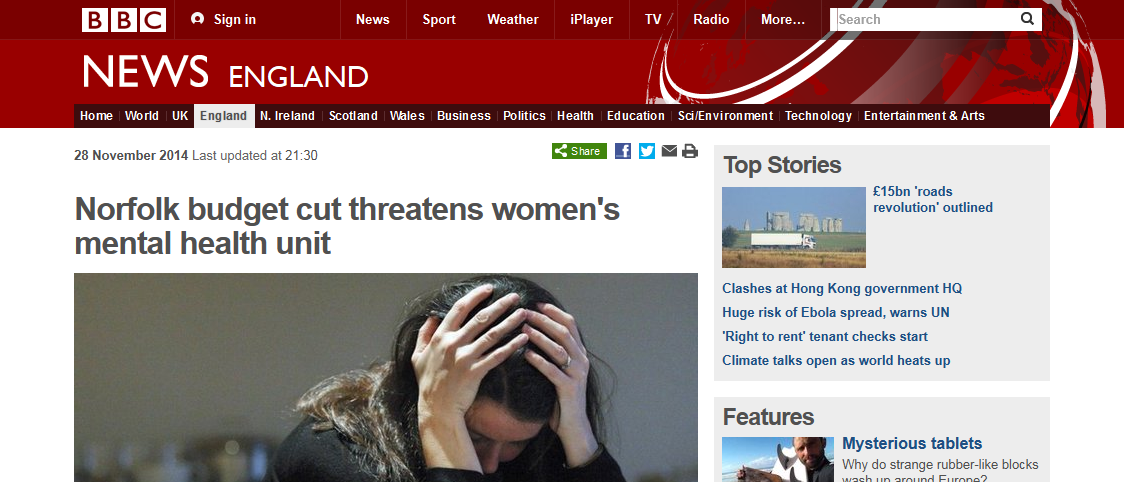 BBC News Norfolk budget cut threatens women's mental health unit