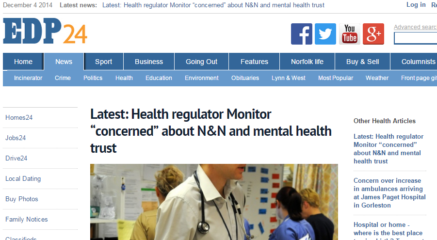 EDP Latest Health regulator Monitor concerned about N&N and mental health trust