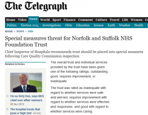 Daily Telegraph: Special measures threat for Norfolk and Suffolk NHS Foundation Trust