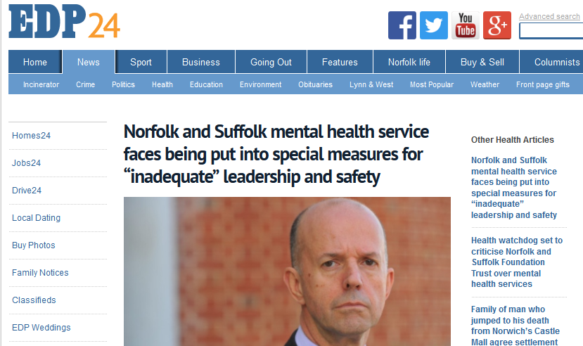 EDP Norfolk and Suffolk mental health service faces being put into special measures for “inadequate” leadership and safety