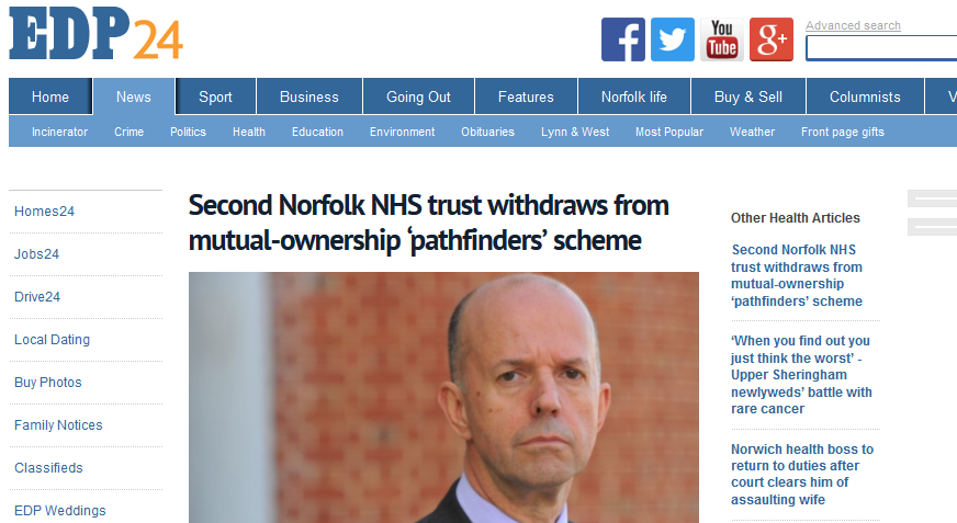 EDP Second Norfolk NHS trust withdraws from mutual-ownership ‘pathfinders’ scheme