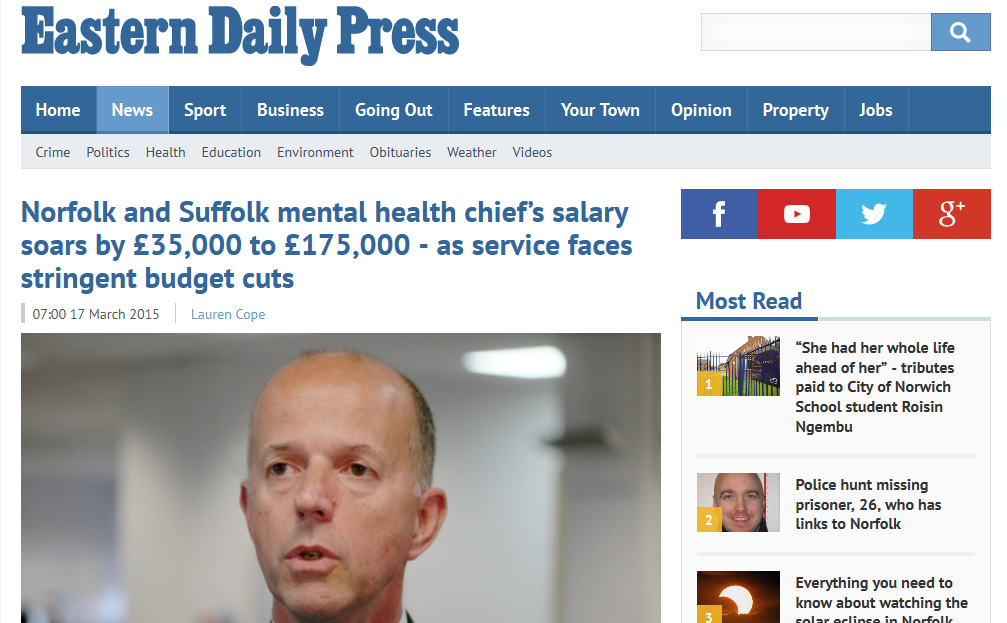 EDP Norfolk and Suffolk mental health chief’s salary soars by £35,000 to £175,000 - as service faces stringent budget cuts