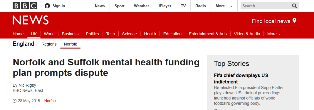 BBC News Norfolk and Suffolk mental health funding plan prompts dispute