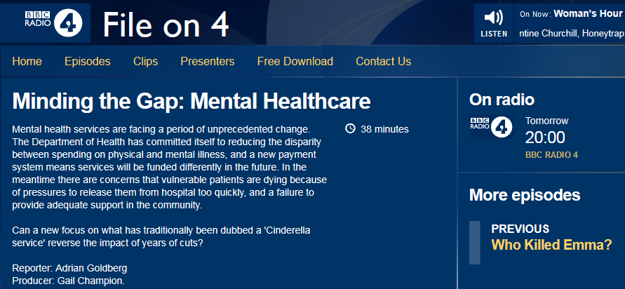 BBC Radio 4 File on 4 Minding the Gap Mental Healthcare 19th May 2015 2000