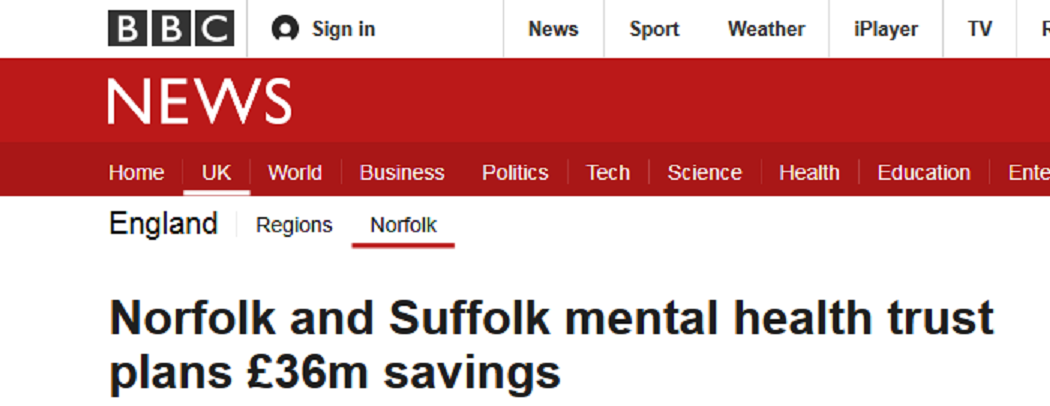BBC News Norfolk and Suffolk mental health trust plans £36m savings