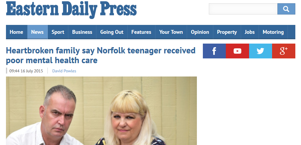 EDP Heartbroken family say Norfolk teenager received poor mental health care