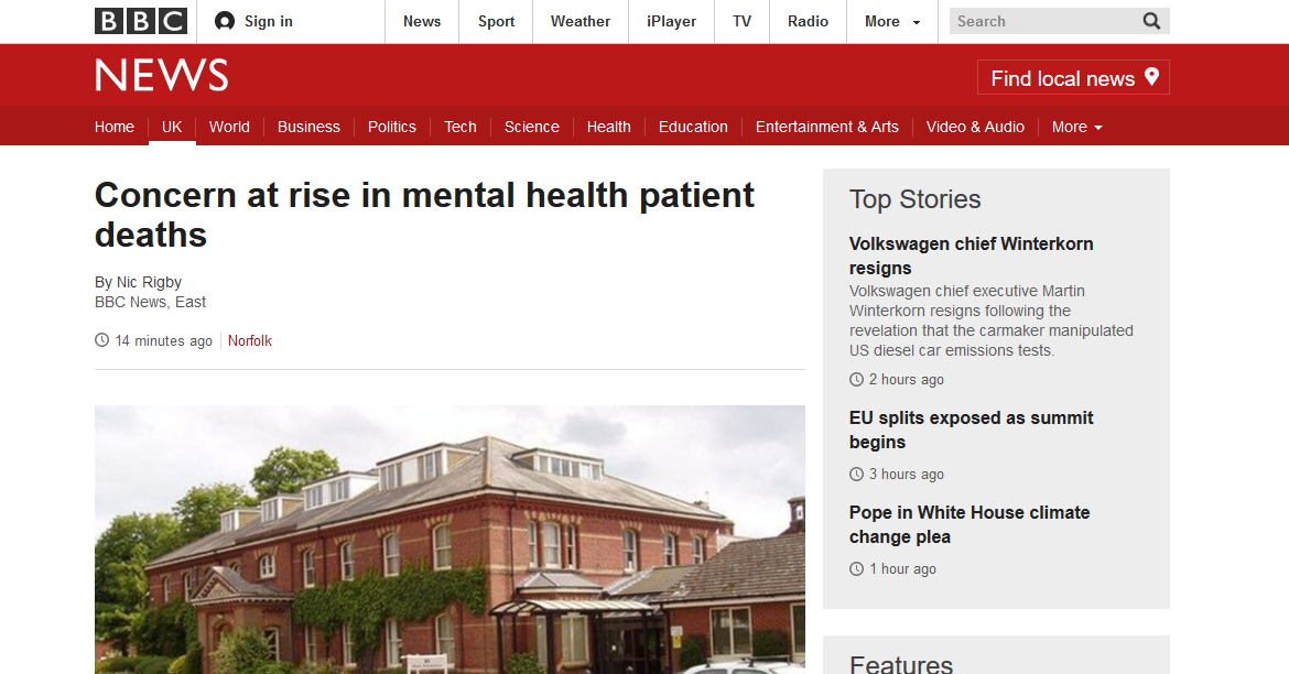 BBC News Concern at rise in mental health patient deaths