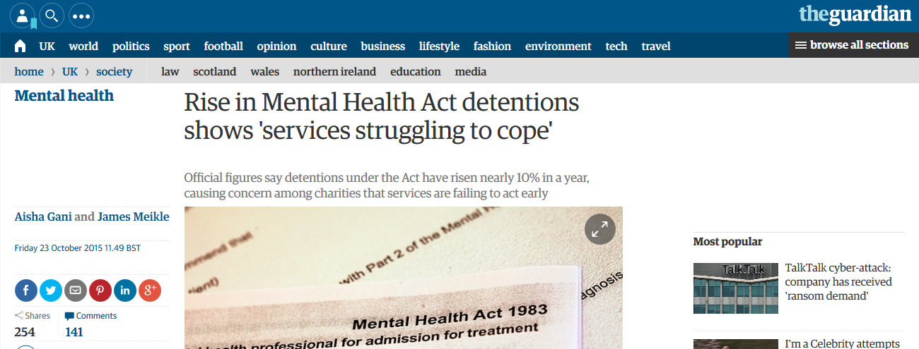 Guardian Rise in Mental Health Act detentions shows 'services struggling to cope'