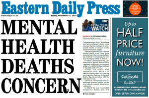 EDP Front Page Exclusive: Number of deaths at Norfolk and Suffolk mental health service surges