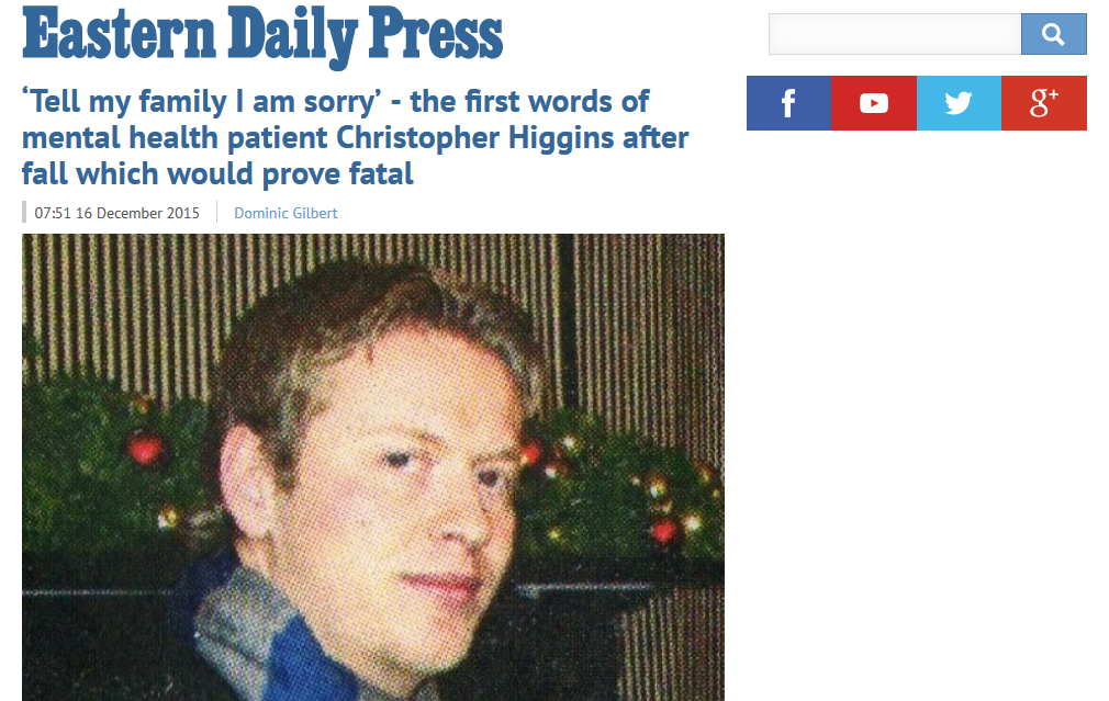 EDP Tell my family I am sorry the first words of mental health patient Christopher Higgins after fall